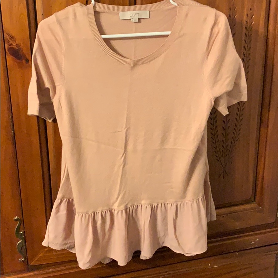 Loft Pale Pink Ruffle Blouse Small